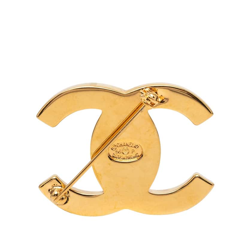 Chanel CC Gold Plated Turn Lock Brooch Gold Metal Very good condition - Back View