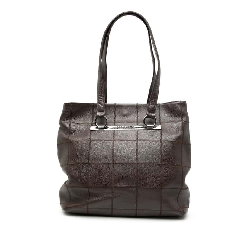 Chanel Chocolate Bar Stitched Caviar Tote Brown Leather Very good condition - Front View