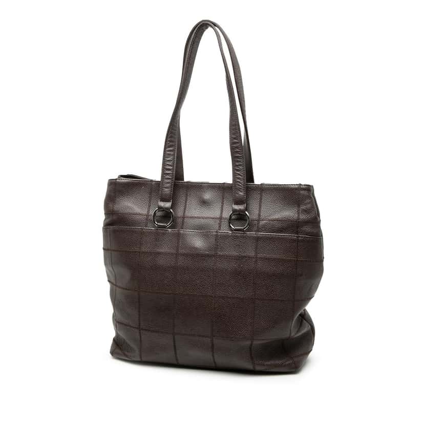 Chanel Chocolate Bar Stitched Caviar Tote Brown Leather Very good condition - Back View