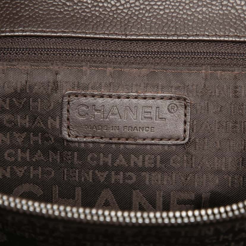 Chanel Chocolate Bar Stitched Caviar Tote Brown Leather Very good condition - Box View
