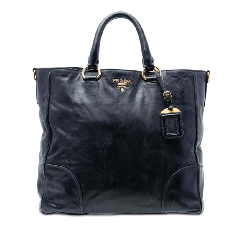 Prada Vitello Shine Open Convertible Tote Black Leather Very good condition - Front View
