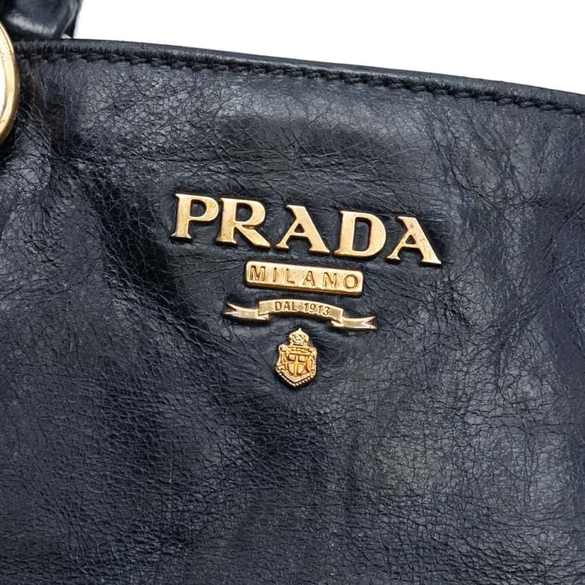 Prada Vitello Shine Open Convertible Tote Black Leather Very good condition - Box View