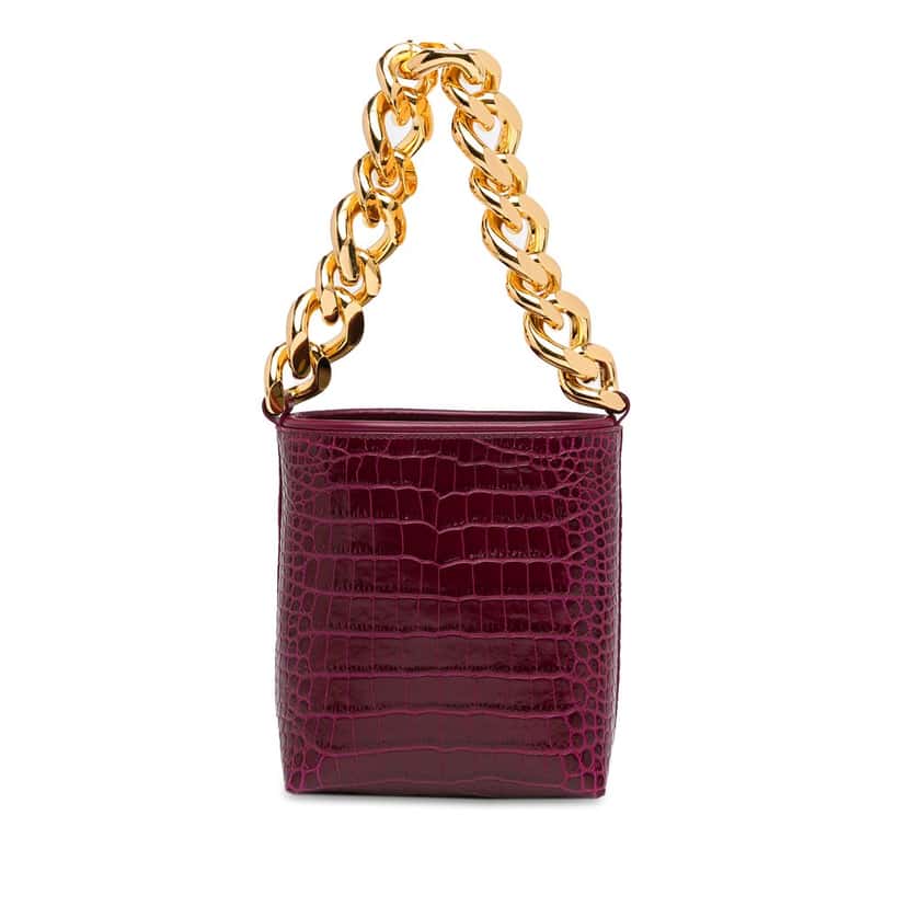 Tom Ford Mini Croc-Embossed Chain Bucket Bag Purple Leather Very good condition - Inside View