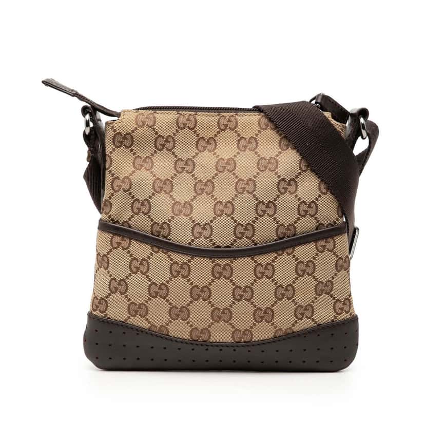 Gucci Small GG Canvas Perforated Crossbody Beige Very good condition - Front View