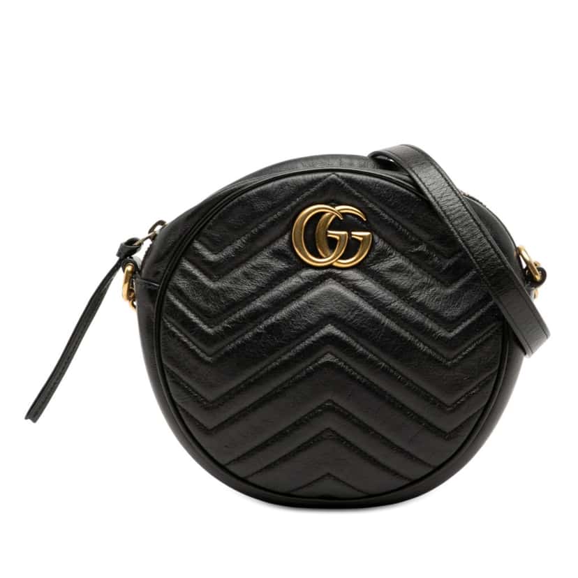 Gucci Mini GG Marmont Matelasse Leather Round Crossbody Black Leather Very good condition - Front View