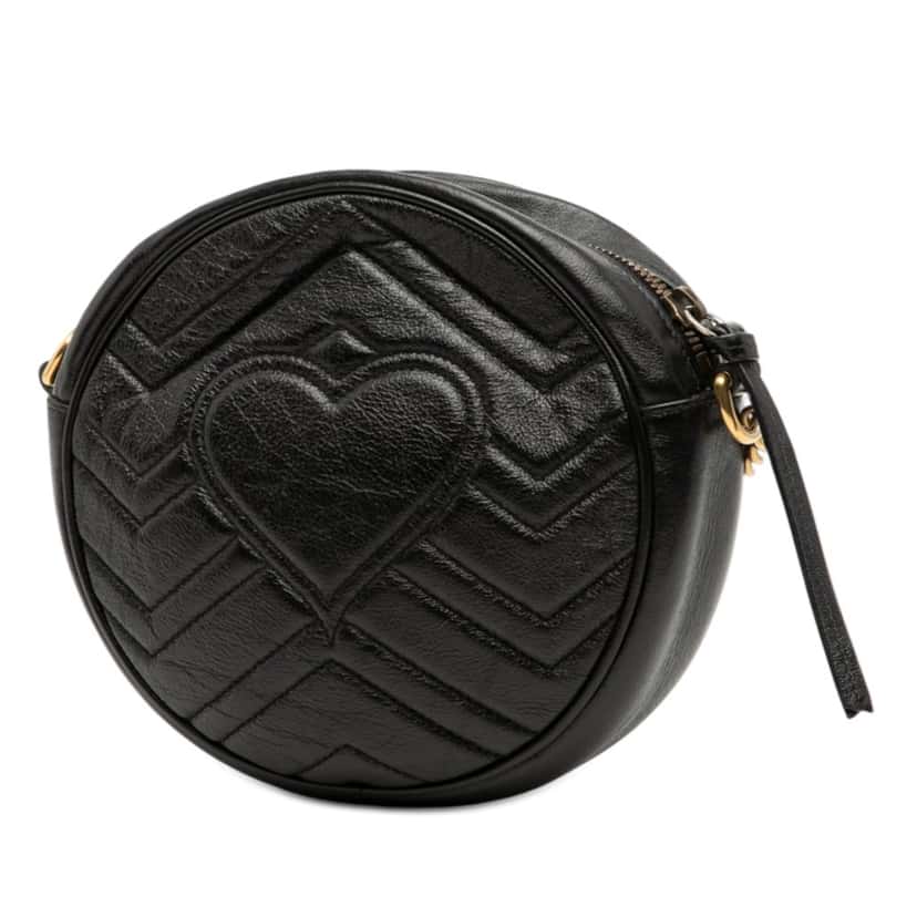Gucci Mini GG Marmont Matelasse Leather Round Crossbody Black Leather Very good condition - Back View