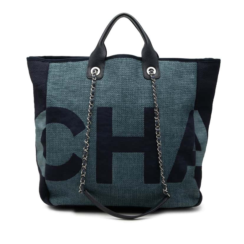 Chanel Large Canvas Logo Deauville Shopping Tote Blue Very good condition - Front View