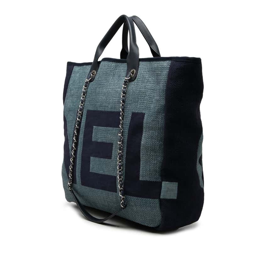 Chanel Large Canvas Logo Deauville Shopping Tote Blue Very good condition - Back View