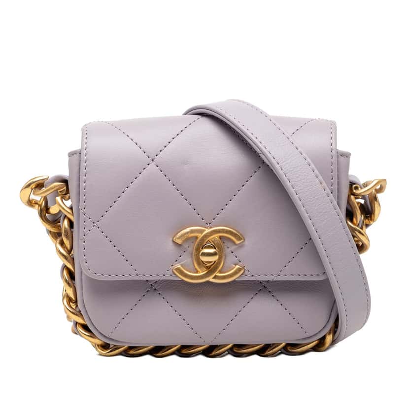 Chanel Mini Quilted Calfskin Framing Chain Flap Purple Leather Very good condition - Front View
