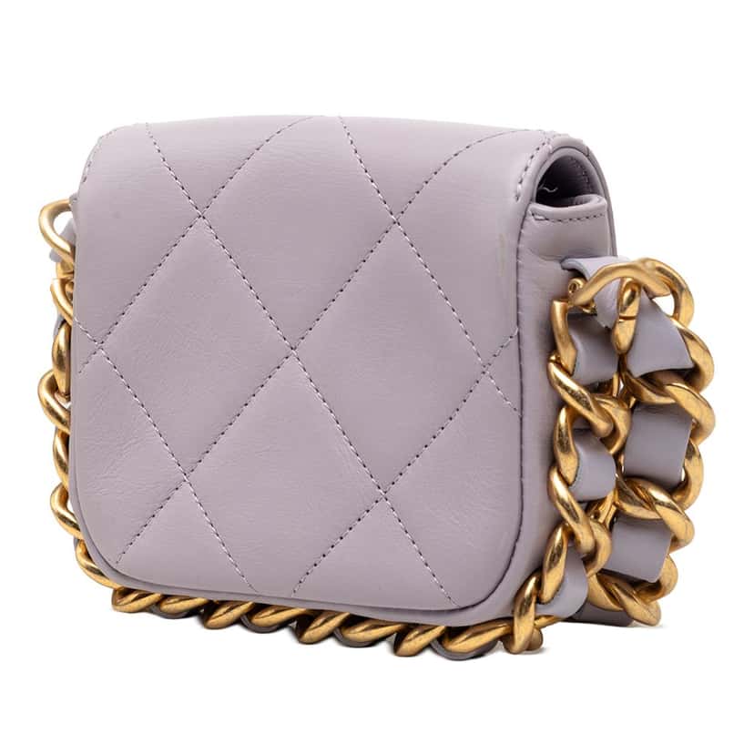 Chanel Mini Quilted Calfskin Framing Chain Flap Purple Leather Very good condition - Back View