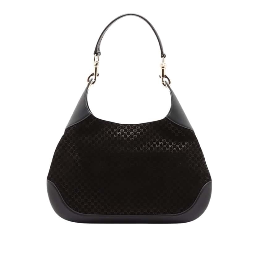 Gucci Medium Micro GG Suede B Hobo Black Leather Very good condition - Back View