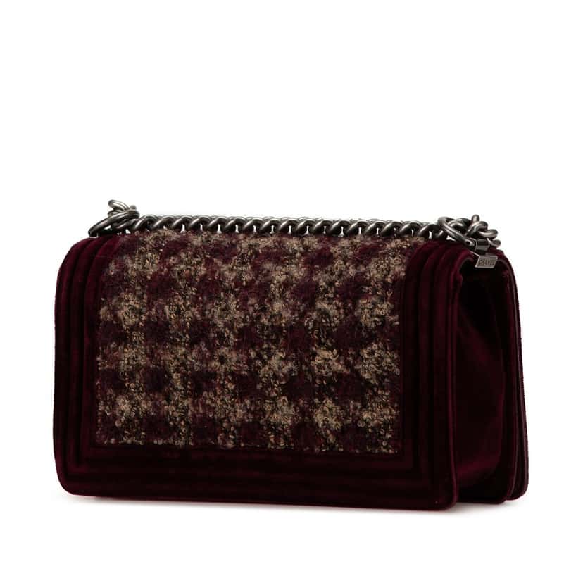 Chanel Old Medium Velvet and Tweed Boy Flap Red Very good condition - Back View