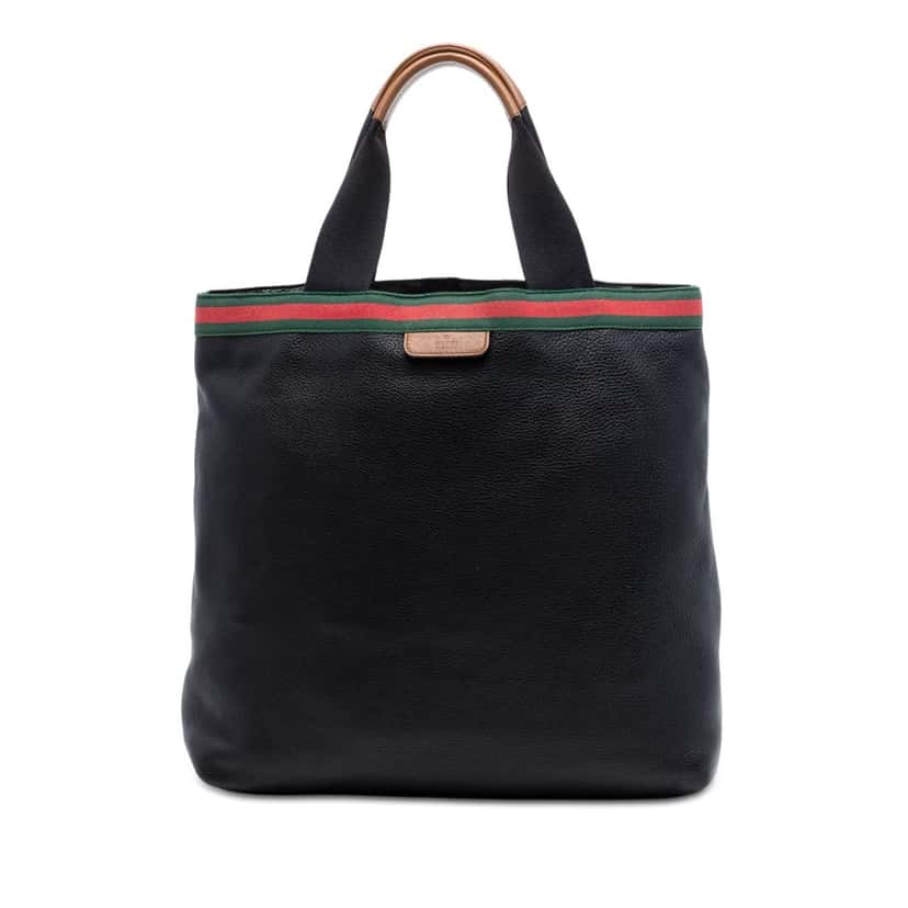 Gucci Calfskin Web Tote Black Leather Very good condition - Front View