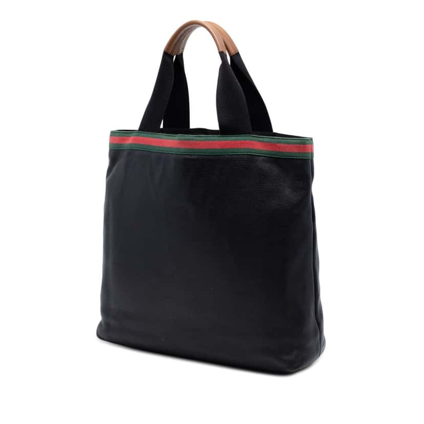 Gucci Calfskin Web Tote Black Leather Very good condition - Back View