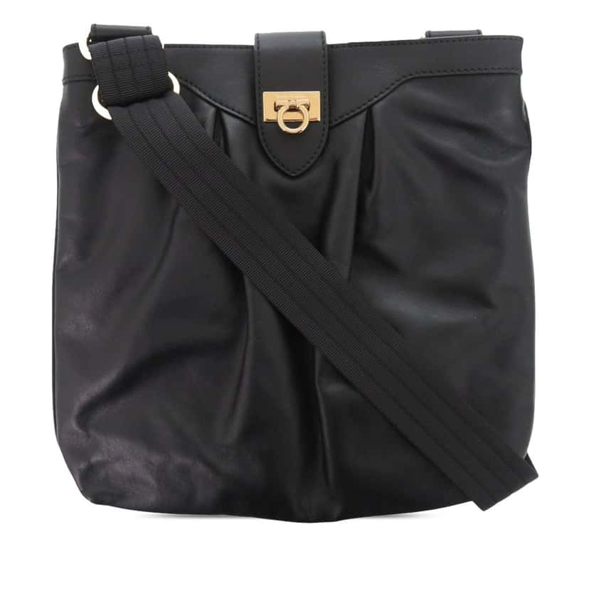 Ferragamo Leather Gancini Crossbody Black Leather Very good condition - Front View