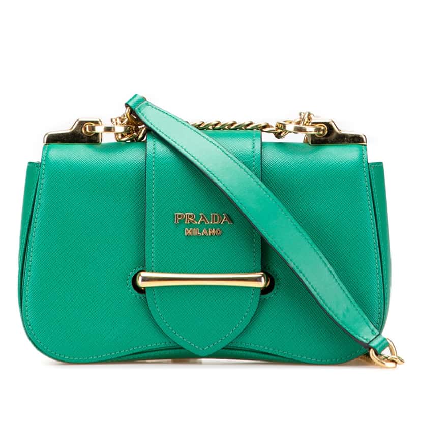 Prada Saffiano Sidonie Crossbody Green Leather Very good condition - Front View