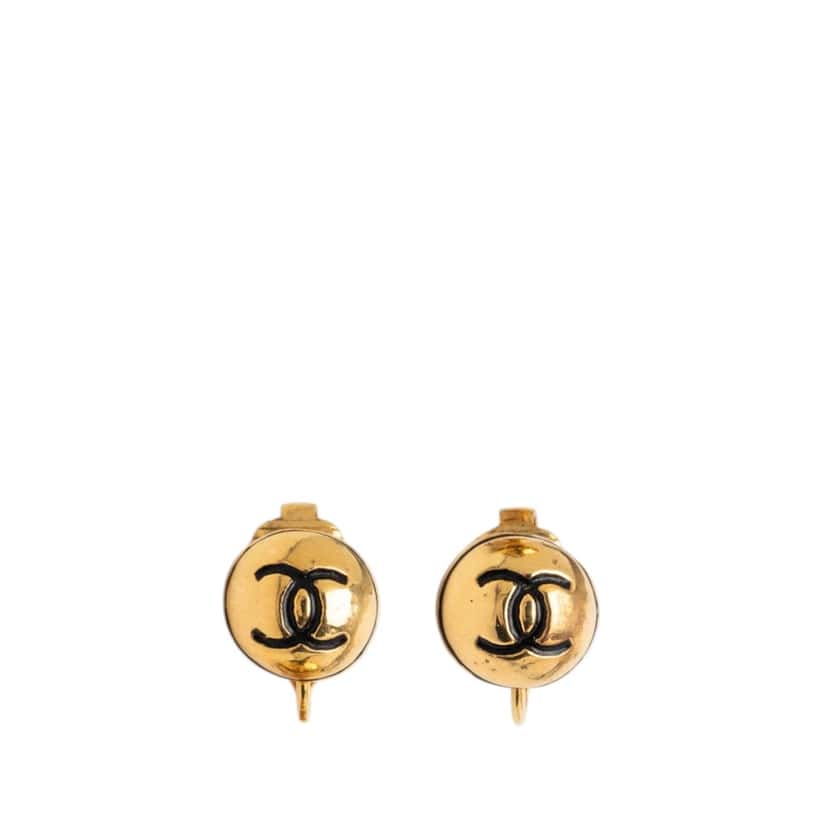 Chanel Gold Plated CC Round Clip On Earrings Gold Metal Very good condition - Front View