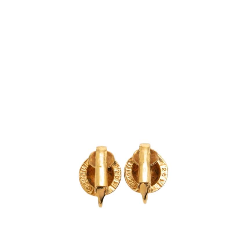 Chanel Gold Plated CC Round Clip On Earrings Gold Metal Very good condition - Back View