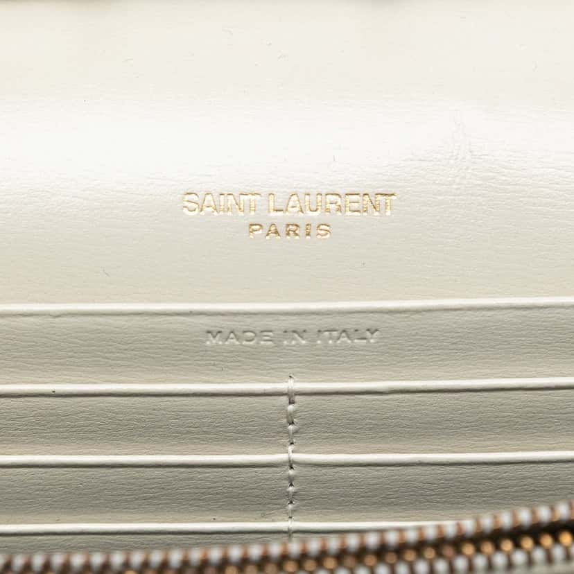 Saint Laurent Leather Monogram Sulpice Chain Wallet White Leather Very good condition - Box View