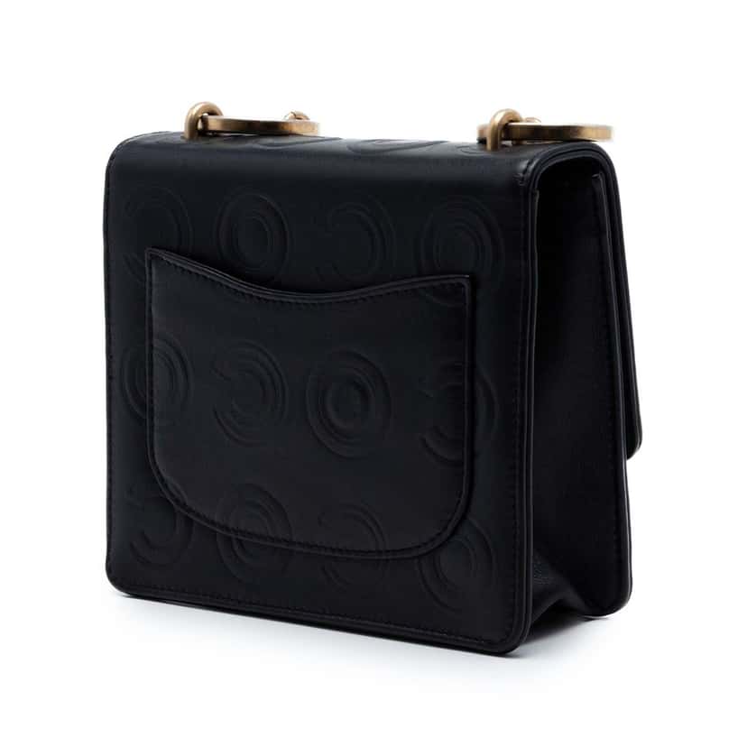 Chanel Mini Square Calfskin Coco Embossed Flap Black Leather Very good condition - Back View