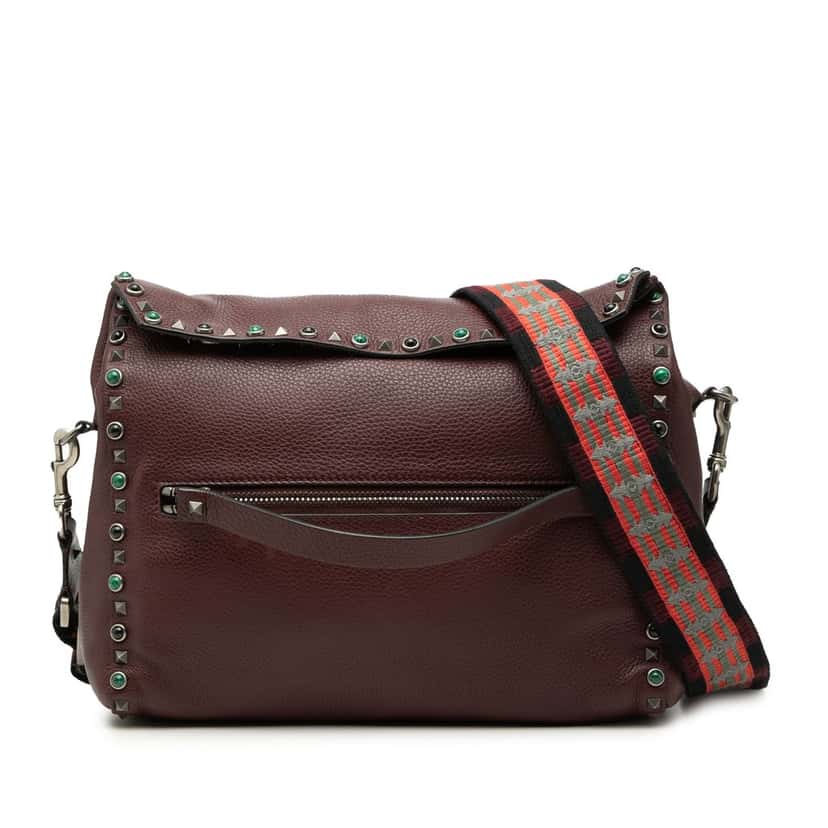 Valentino Leather Rolling Rockstud Crossbody Brown Leather Very good condition - Front View