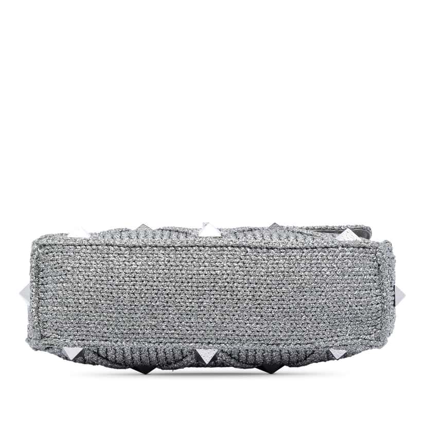 Valentino Large Metallic Knit Roman Stud Satchel Silver Very good condition - Inside View