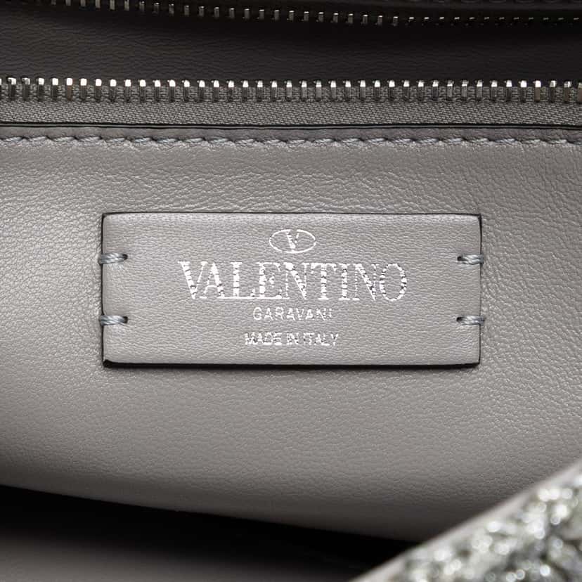 Valentino Large Metallic Knit Roman Stud Satchel Silver Very good condition - Box View