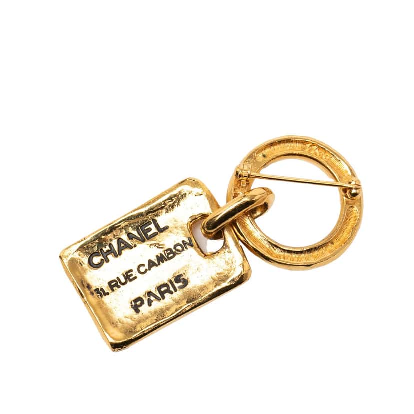 Chanel Gold Plated Rue Cambon Tag Brooch Gold Metal Very good condition - Back View