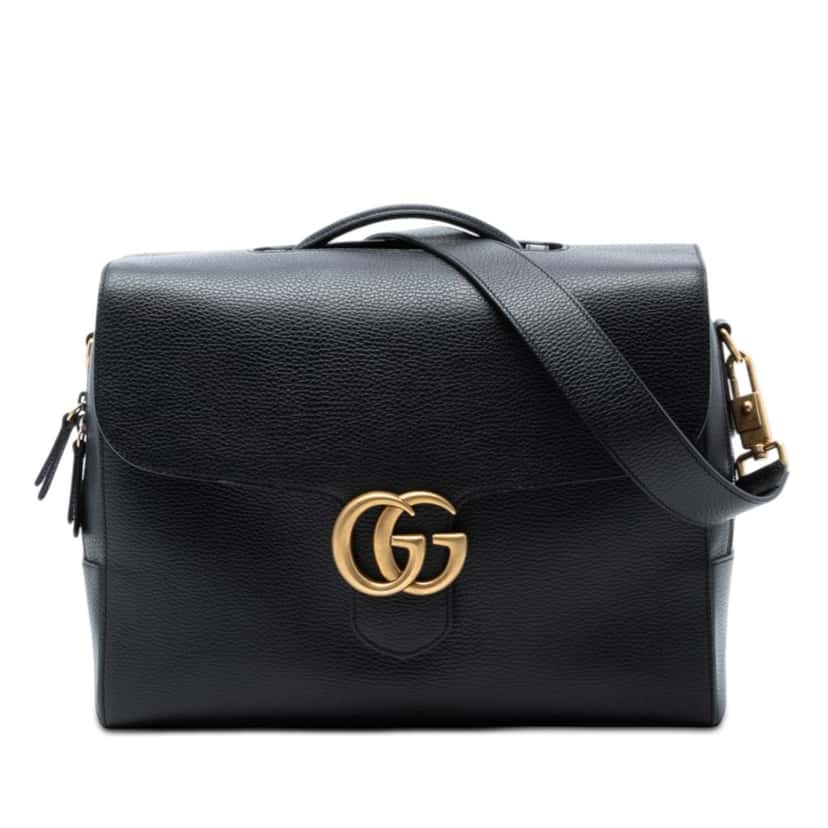 Gucci GG Marmont Leather Briefcase Black Leather Very good condition - Front View