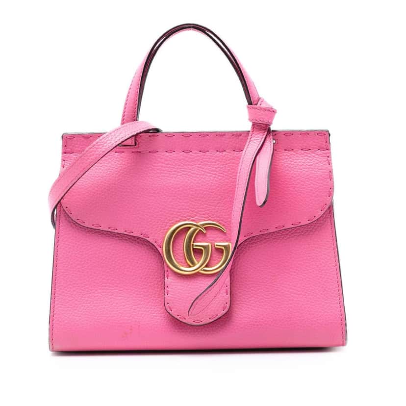 Gucci Small GG Marmont Leather Top Handle Satchel Pink Leather Very good condition - Front View