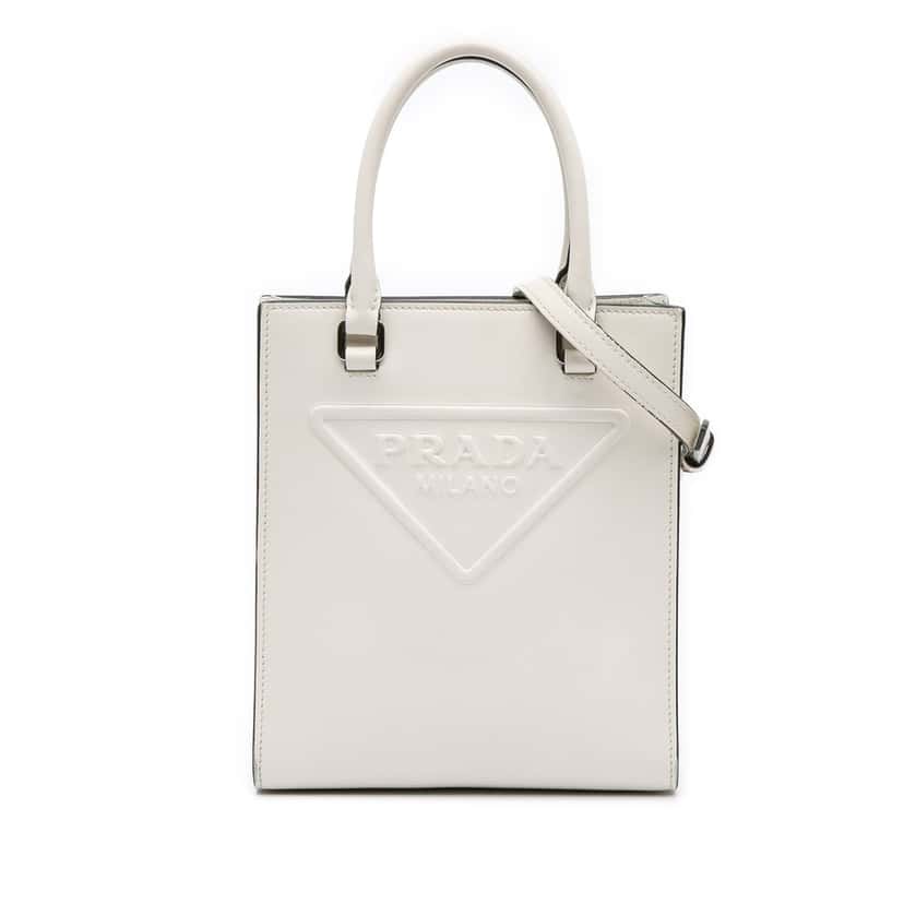 Prada Mini Soft Calf Logo Drill Satchel White Leather Very good condition - Front View