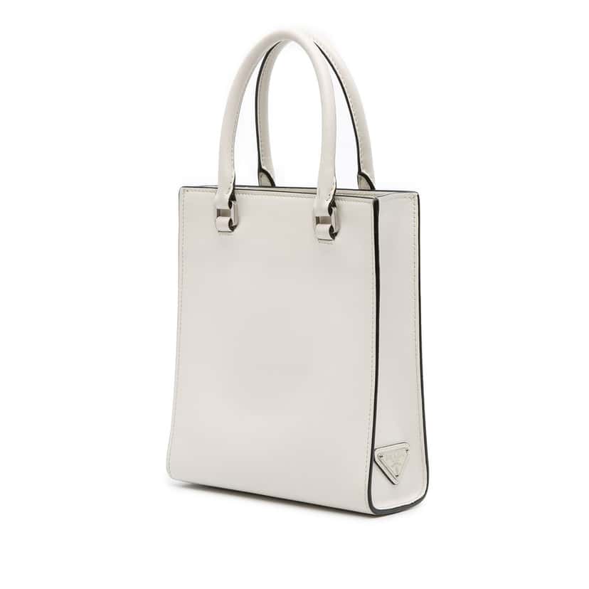 Prada Mini Soft Calf Logo Drill Satchel White Leather Very good condition - Back View