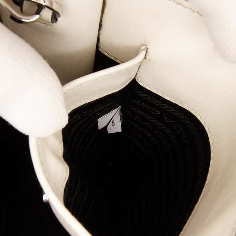 Prada Mini Soft Calf Logo Drill Satchel White Leather Very good condition - Box View