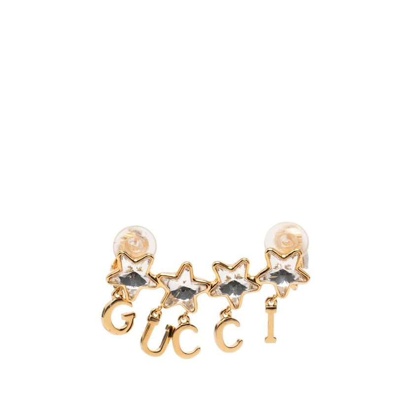 Gucci Gold Plated Crystal Star Script Ear Cuff Gold Metal Very good condition - Front View
