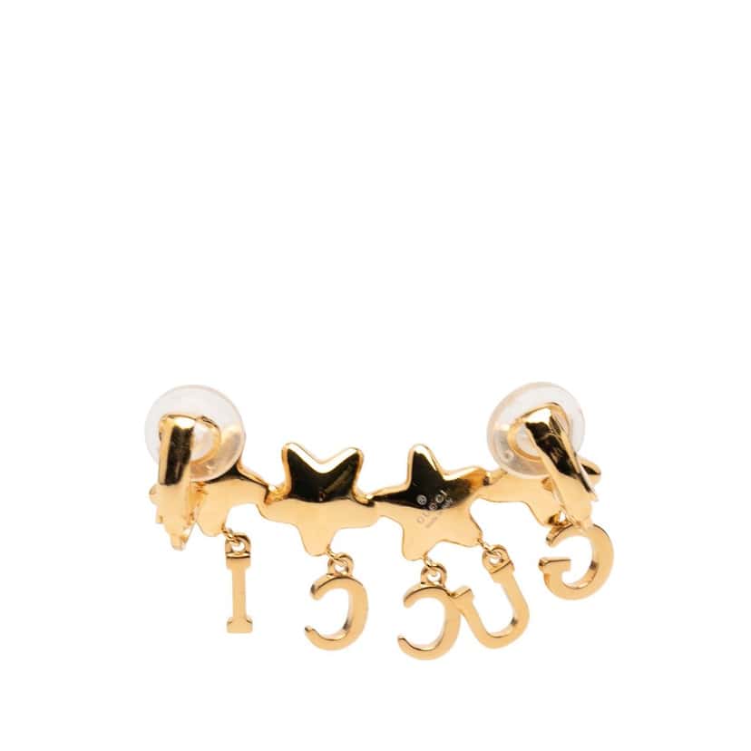Gucci Gold Plated Crystal Star Script Ear Cuff Gold Metal Very good condition - Back View