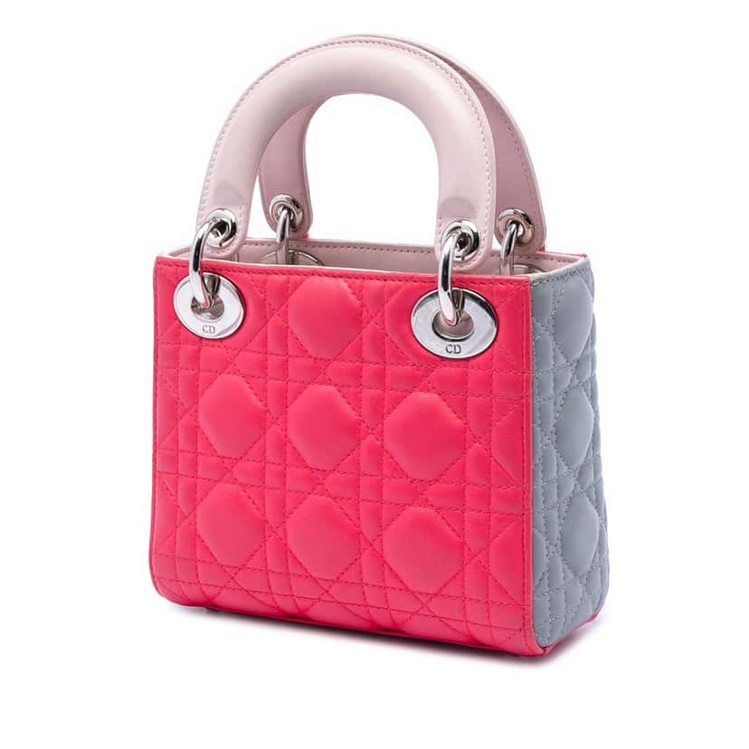 Dior Mini Tricolor Lambskin Cannage Lady Dior Pink Leather Never worn, with tag - Back View