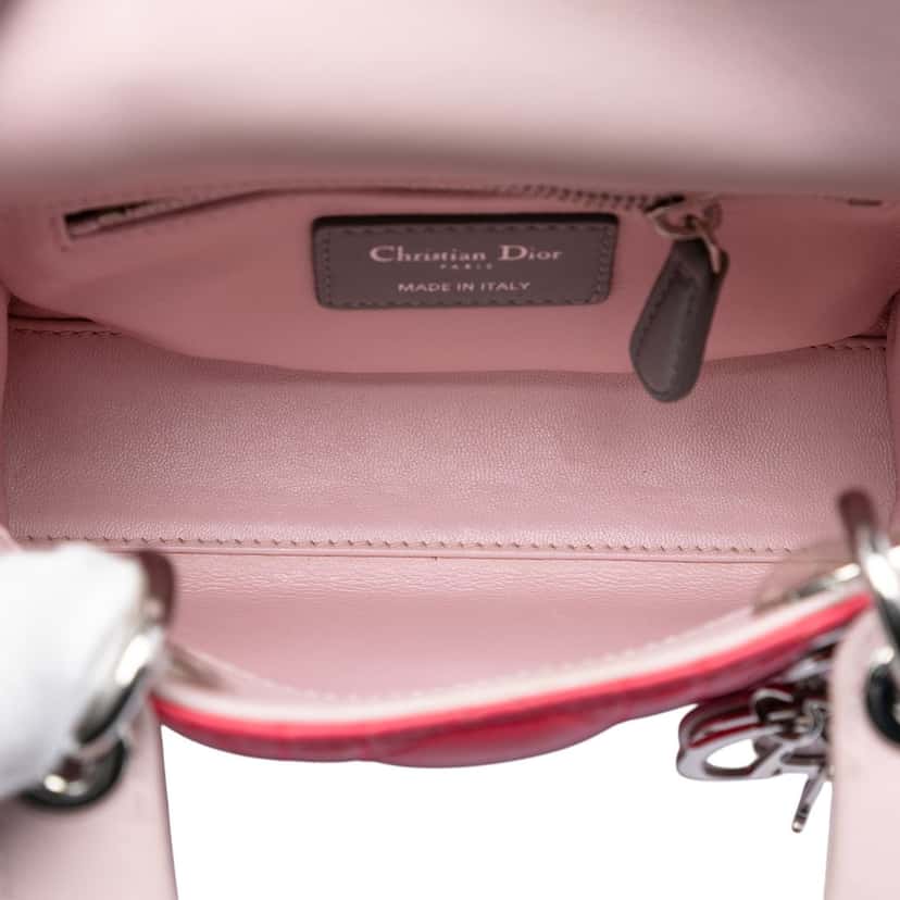 Dior Mini Tricolor Lambskin Cannage Lady Dior Pink Leather Never worn, with tag - Model View