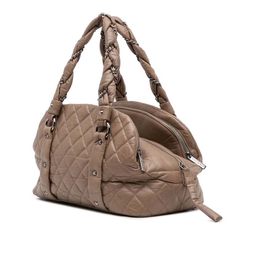 Chanel Distressed Lambskin Lady Braid Bowler Bag Brown Leather Good condition - Back View