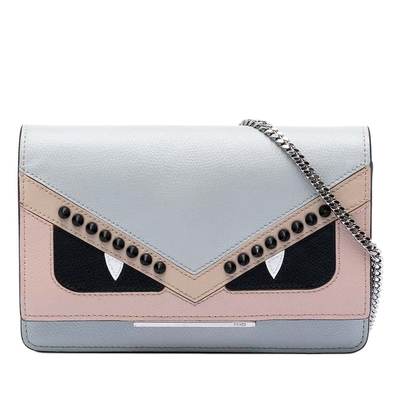 Fendi Studded Leather Monster Eyes Tube Wallet On Chain Blue Leather Good condition - Front View