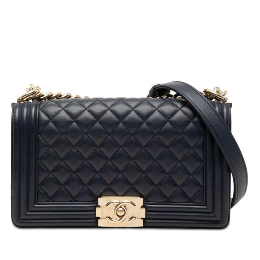 Chanel Old Medium Quilted Lambskin Boy Flap Black Leather Very good condition - Front View