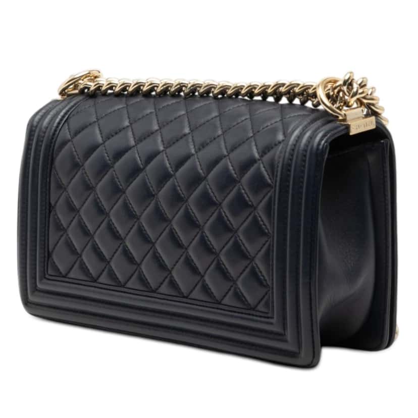 Chanel Old Medium Quilted Lambskin Boy Flap Black Leather Very good condition - Back View