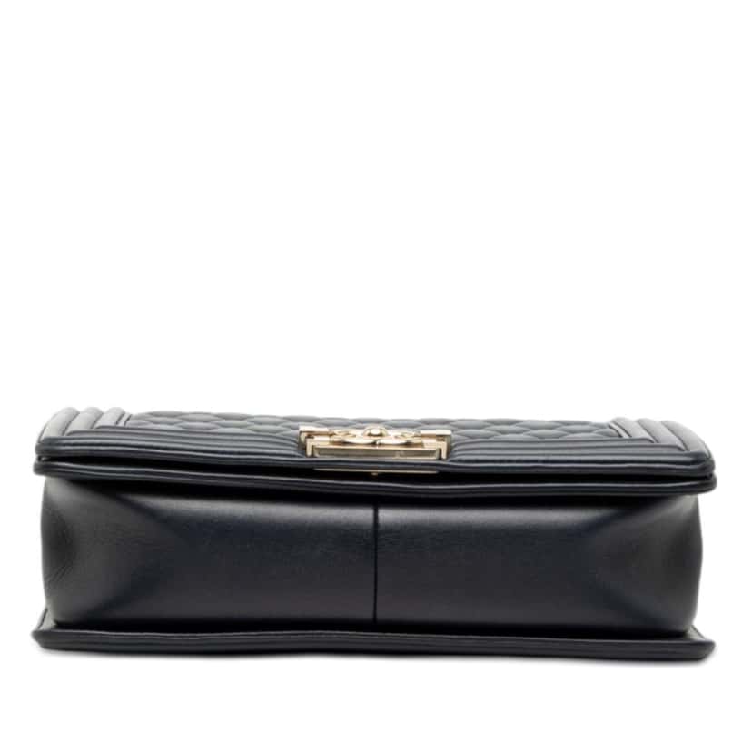 Chanel Old Medium Quilted Lambskin Boy Flap Black Leather Very good condition - Inside View