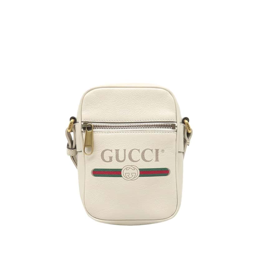 Gucci Mini Grained Calfskin Logo Crossbody White Leather Very good condition - Front View