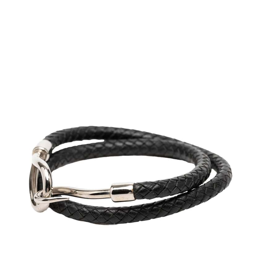 Hermès Calfskin and Brass Jumbo Hook Bracelet Black Leather Very good condition - Back View