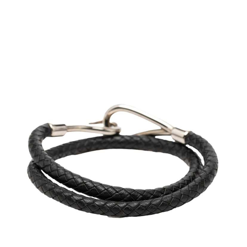 Hermès Calfskin and Brass Jumbo Hook Bracelet Black Leather Very good condition - Inside View