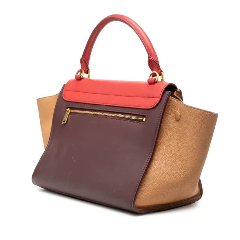 Celine Small Tricolor Leather Trapeze Satchel Red Leather Very good condition - Back View