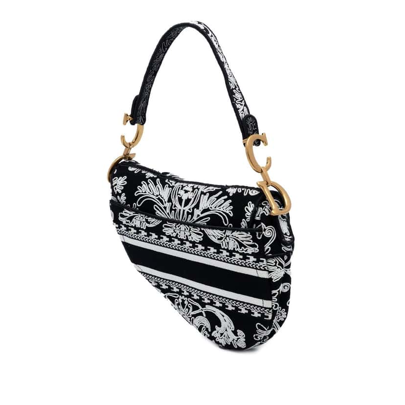 Dior Canvas Embroidered Ornamental Cornely Saddle Bag Black Very good condition - Back View