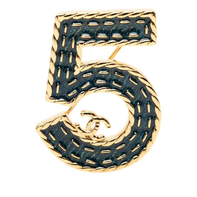 Chanel CC Gold Plated Enamel No. 5 Brooch