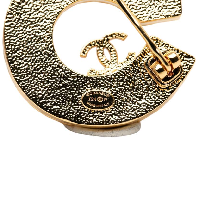Chanel CC Gold Plated Enamel No. 5 Brooch Gold Metal Very good condition - Inside View