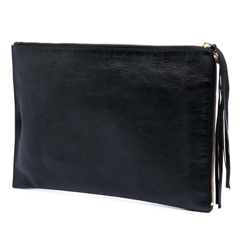 Balenciaga Goatskin Motocross Classic Metallic Edge Clutch Black Leather Very good condition - Back View